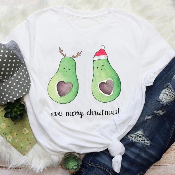 

women cartoon deer avocado new year fashion holiday merry christmas print lady female graphic tees clothes t shirt t-shirt, White