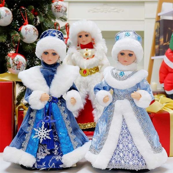 Weihnachten Musical Santa Claus Schnee Maiden Elektrische Puppen Plüsch Spielzeug Geschenk Weihnachten Ornamente Dekoration Home Room Decor Jahr 2022 211105