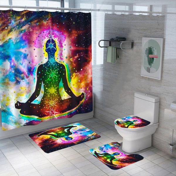 

shower curtains colorful chakras curtain set waterproof washable polyester bath anti-slip rugs toilet lid cover mat
