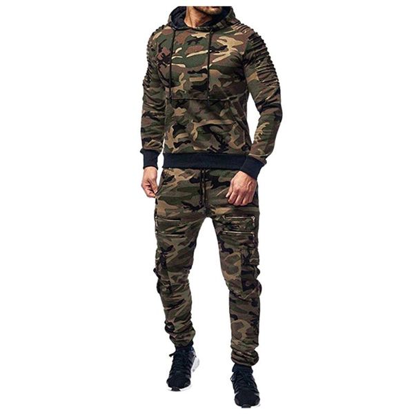 

men's tracksuits 2pcs set spring autumn splicing camouflage camo jacket+pants sportwear hoodies sweatshirt & pant men clothing tracksui, Gray