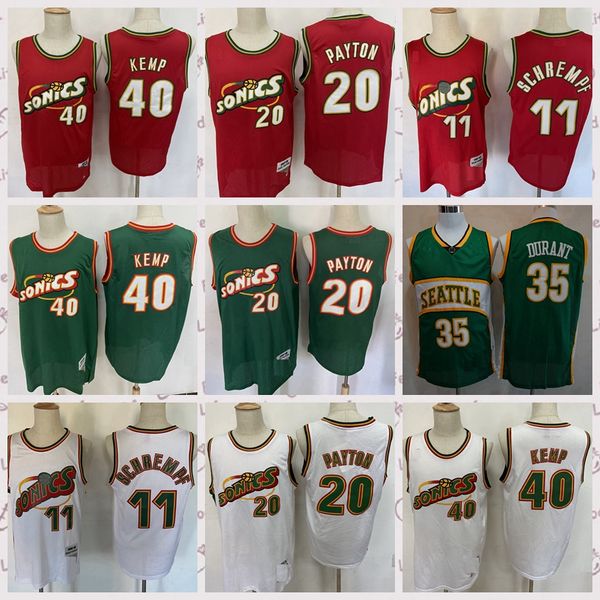 

2021 vintage men retro classic basketball jersey gary 11 payton kevin 35 durant shawn 40 kemp shirts breathable short black blue white size, Black;red