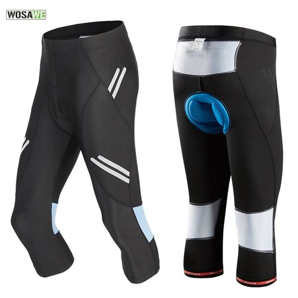 

racing pants wosawe men's cycling calf-length reflective bike tights clothing 3d gel padded riding mtb spinning bicycle cropped shorts, Black;blue
