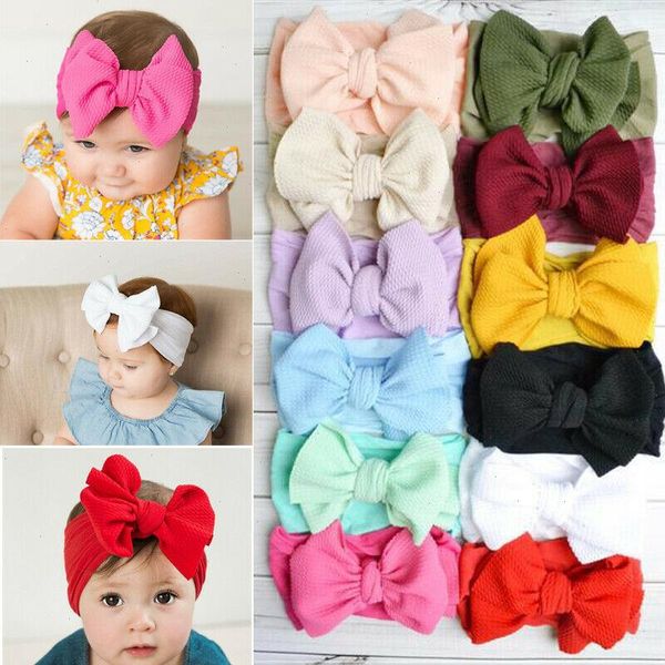 

big bows headband for girls solid large hair elastic turban head wraps baby kids knot hairband, Slivery;white
