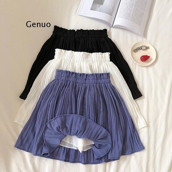 

skirts women skirt anti-glare sailor layers pleated elastic waist sweet girls dance high a-line, Black