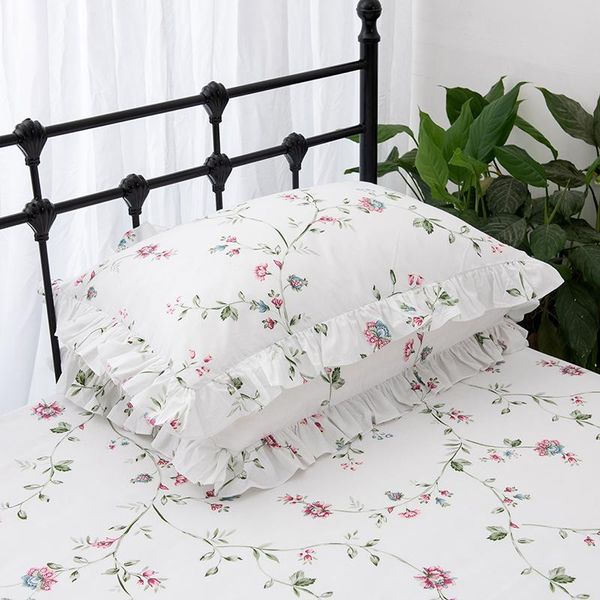 

pillow case 1pc pastoral style cotton floral printed elegant room ruffle decorative cover sham pillowcase bedroom living