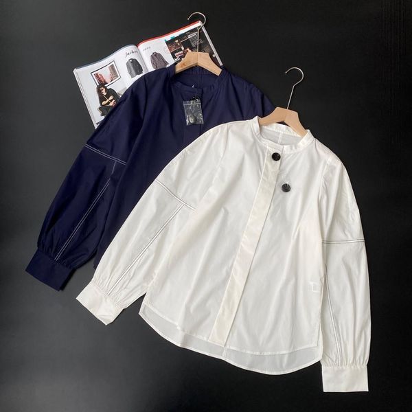 

2021 new blusa feminina o-pescoo cor slida algodo manga longa simples ol camisa incio do outono lxpd, Black