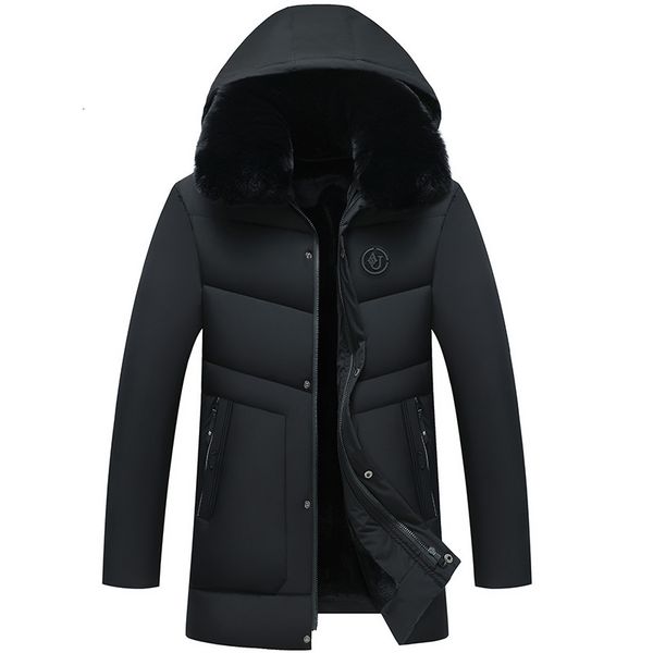 

men parkas winter male fashions thicken padded casual jacket with hoodie plus fur collar warm velvet cotton-padded men's jackets 1iks, Black