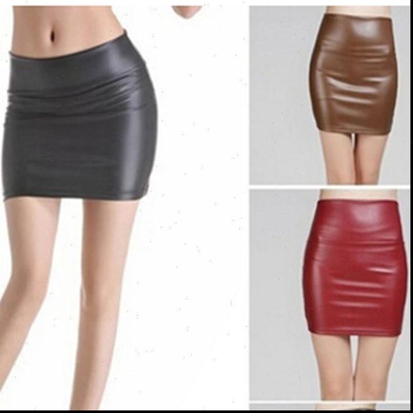 

back zipper skirt a line package hip mini skirts ladies clothes plus size 3xl summer women leather short skirt, Black