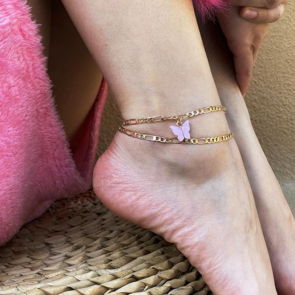 

anklets custom fashion cute butterfly for women gold silver color chain ankle bracelet on the leg 2021 bohemian foot jewelry, Red;blue