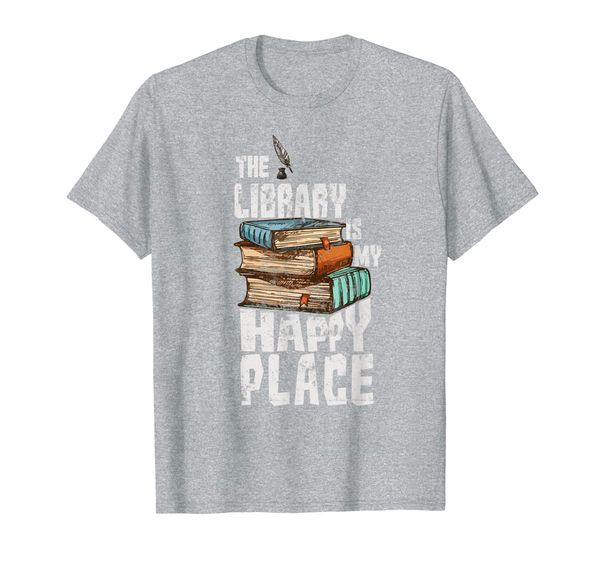 

librarian gift funny library happy place reading book lover t-shirt, White;black