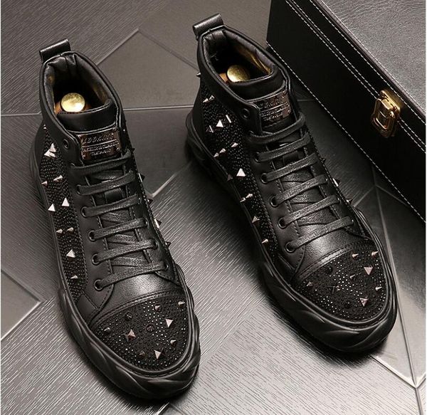 

new style fashion men high british style rivets shoes mens causal luxury shoes red black bottom rubber shoes