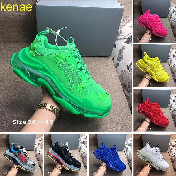

new color designer 17fw triple s adds a clear bubble midsole sneakers mens women neon green luxury increasing brand casual dad shoes, White;red
