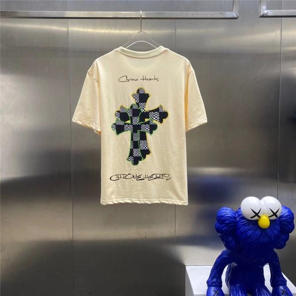 

croosin trendy summer new ch cro cross black white plaid sanskrit letter printing versatile short sleeve t-shirt for m, White;black