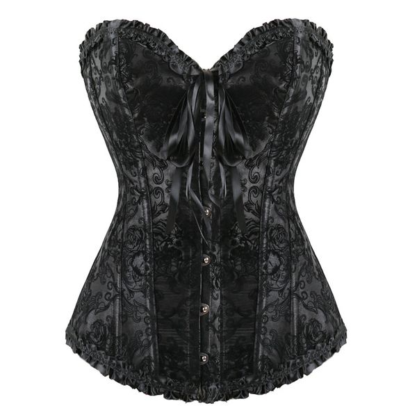 

woman bustiers floral embroidery overbust corset womens lace up steel boned underbust corset bustiers shapewear lingerie waist trainer, Black;white