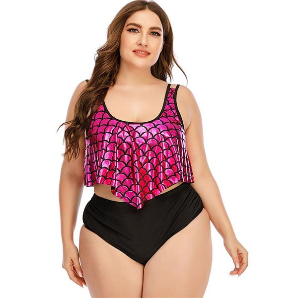 

plus size 5xl high waist women bikini set 2021 large size two pieces swimwear swimsuit printed push up ruffle beachwear lady