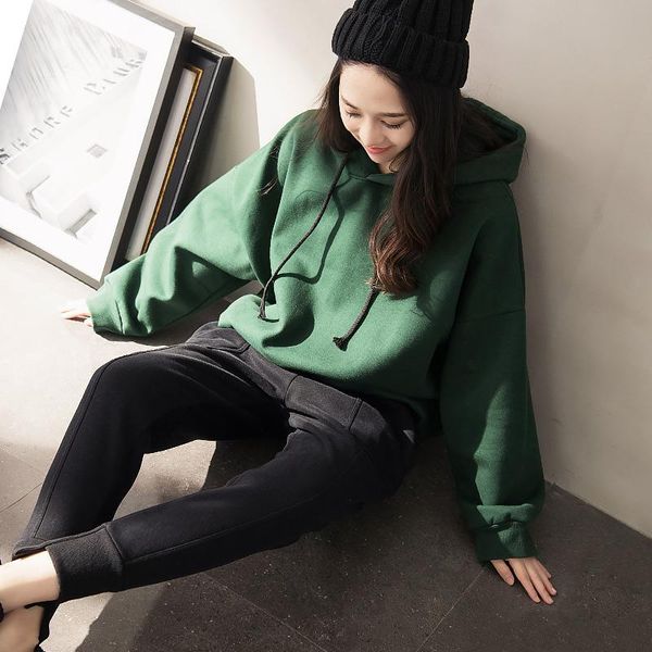 

women's hoodies & sweatshirts loose women sweatshirt female casual coat autumn winter fleece chuqing brand fashion korean hoodie thicke, Black