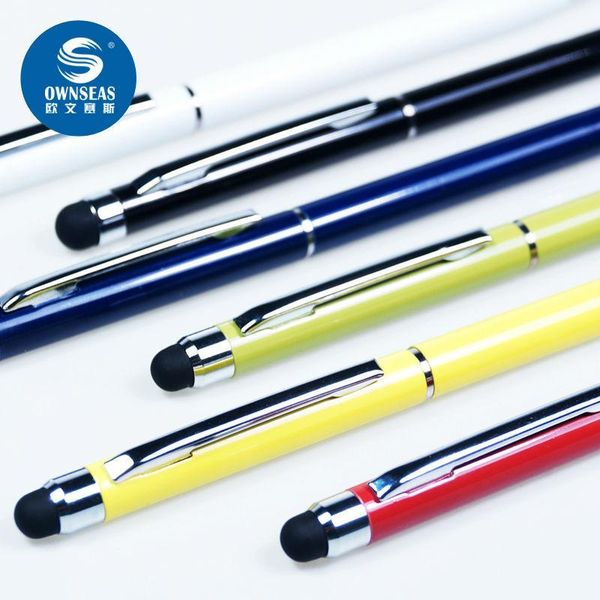 

ballpoint pens 500 pcs/lot 2 in 1 caneta stylus pen metal, Blue;orange