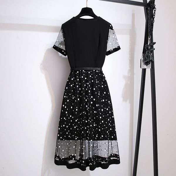 

plus size elegant female office blazer dressed in short sleeves polka dot sequins high waist crocheted dress 2021 summer clothes whln, White