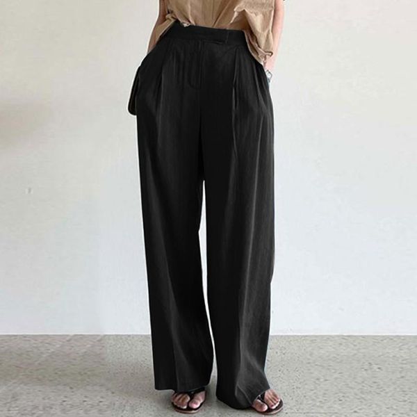 

women's pants & capris women's autumn ol vintage straight pantalon stylish women solid long elegant pleated work office oversized, Black;white