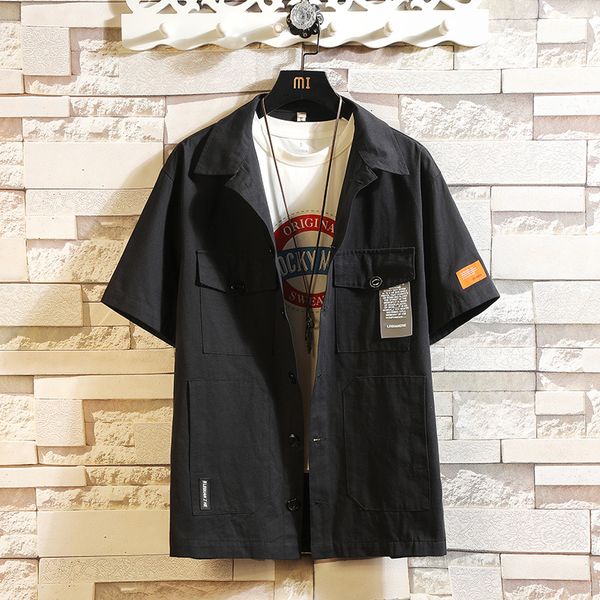 

2021 new solid classic brand 2021black summer men's beach shirt fashion short sleeve loose pocket casual plus oversize m-4xl 5xl l26q, White;black