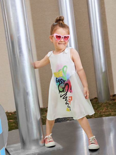 

toddler girls bow slogan graphic dress she, Red;yellow