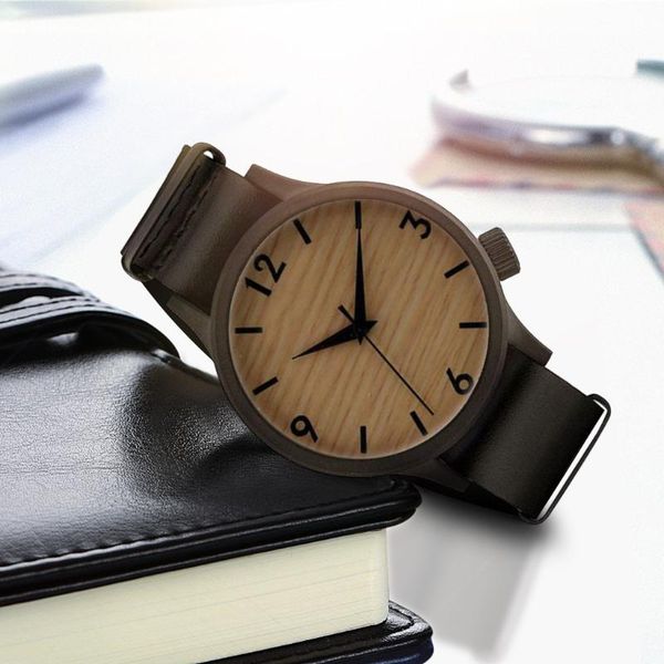 

men women quartz wristwatch female wood bamboo simple wooden watch silicone strap simple retro fashion watche reloj dam zegarki, Slivery;brown