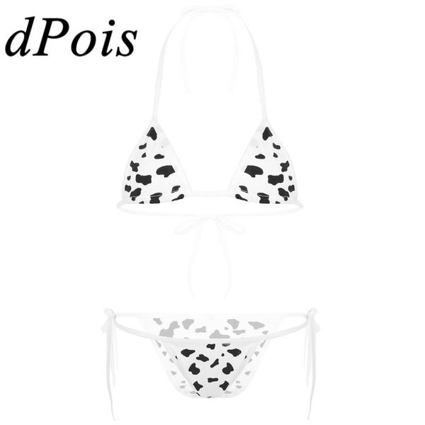 

women mini micro bikini swimming suit cute kawaii style milk cow dotted striped halter bra briefs bottoms lingerie swimsuit