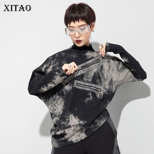 

xitao print pattern t shirt fashion new women irregular pullover full sleeve small fresh casual style tee zy1300 210315, White