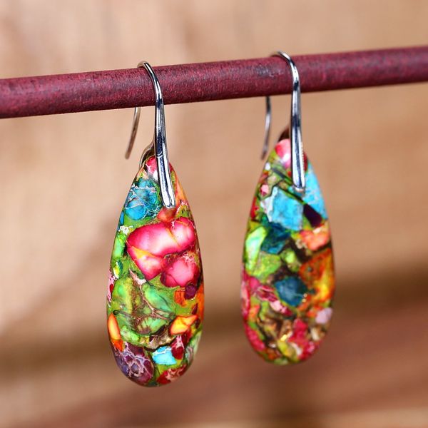 

2020 women unique earrings natural stone bohemian jewelry gift drop, Golden