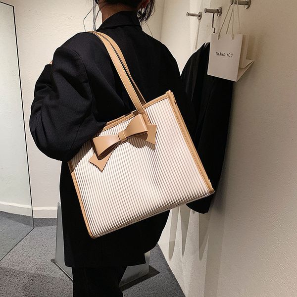 

autumn and winter large capacity contrast color tote bag women's fashion bow single shoulder messenger tote bag
