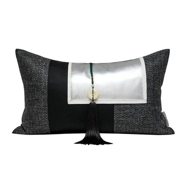 

cushion/decorative pillow lan jingze modern pillowcase black grey sliver patchwork cushion cover for living room with tassel throw 30x50cm