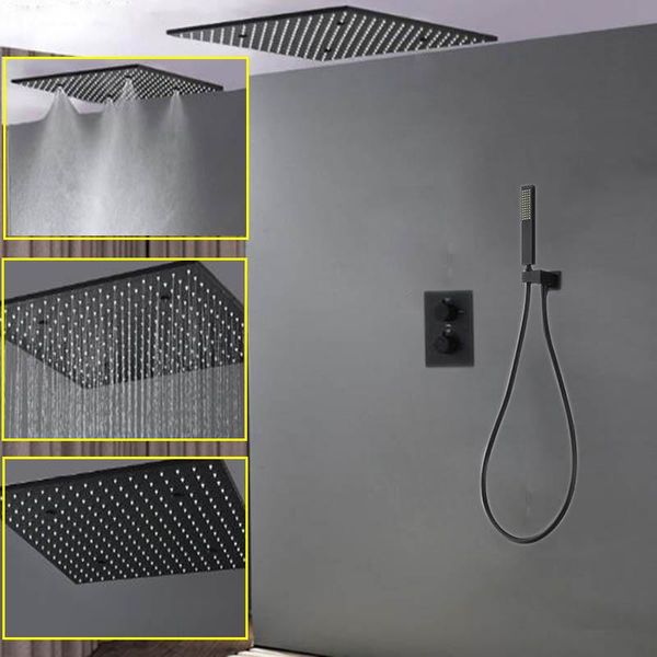 

shower panel mist shower head black led 20" showerhead set concealed mixer with thermostat square rain bathroom faucet showers