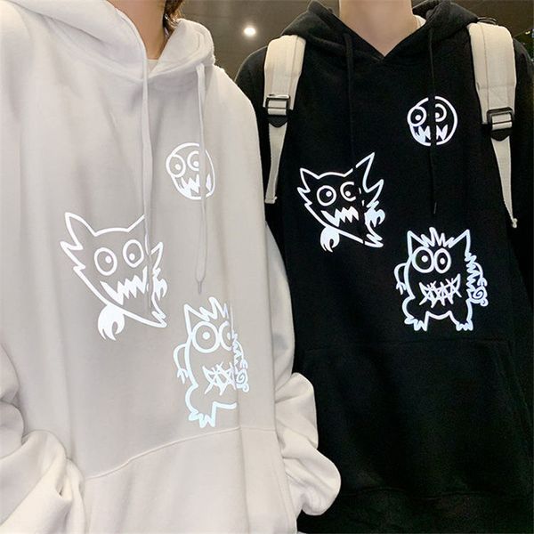 

2021 new casual dos desenhos animados reflexivos outono inverno s de alta rua moletom harajuku preto pullovers hoodies masculino 6e3x, Black