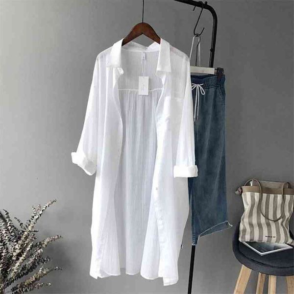 

cotton casual white long autumn women blouses sleeve loose