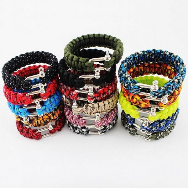 Pulseiras de sobrevivência Cobra PARACORD KIT Pulseira militar de emergência de emergência Charme unissex com fivela em U Uma variedade de cores