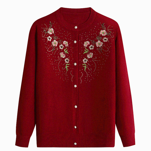 

women's knits & tees 2021 spring middle aged and old women cardigan sweater embroidery o neck single breasted casual plus size loose kn, White