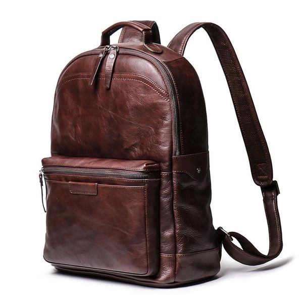 

backpack vintage coffee brown black vegatable tenned full grain genuine leather 15.6'' lapwomen men travel bag