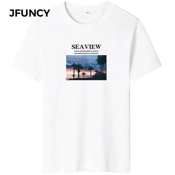 

men's t-shirts jfuncy 2021 summer man plus sizet-shirt men letter printed casual short sleeve male cotton t shirt loose breathable, White;black