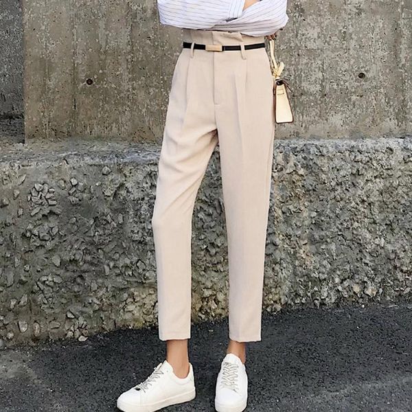 

women's pants & capris bgteever ol style high waist women harem pant sashes work business trousers casual female pantalones mujer sprin, Black;white
