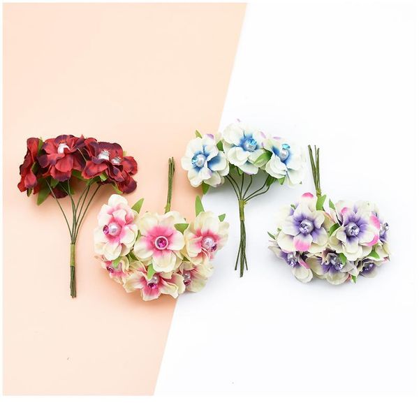 

6pcs pearl flower multicolor silk cherry fake plants home decoration accessories decorative flowers wreaths artificial qylijs