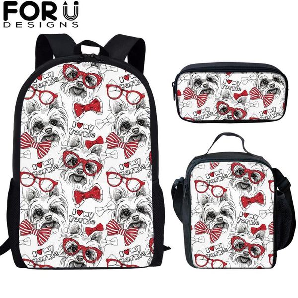 

backpack forudesigns 3 set cute puppy yorkshire terrier dog animal print kids school schoolbag for girls travel shoulder bags