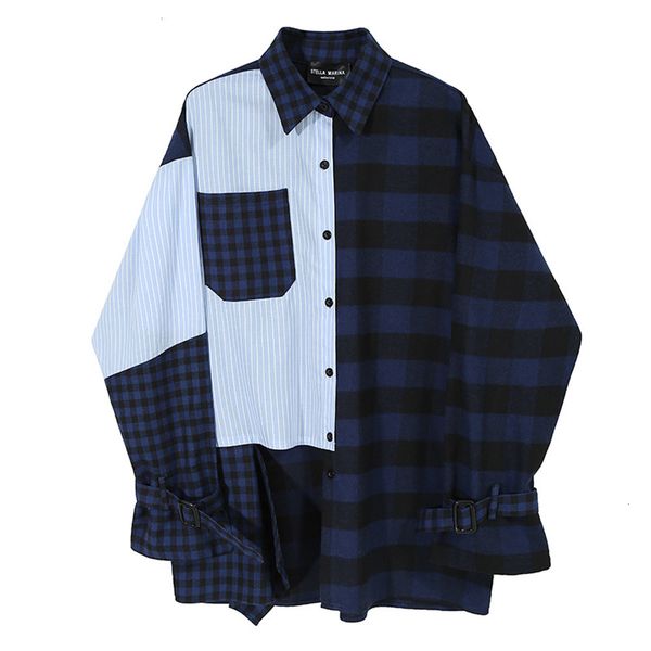 

new 2021 japanese spring and autumn popular leisure harbor style colorful plaid sewing pocket long sleeve n yiy6, White
