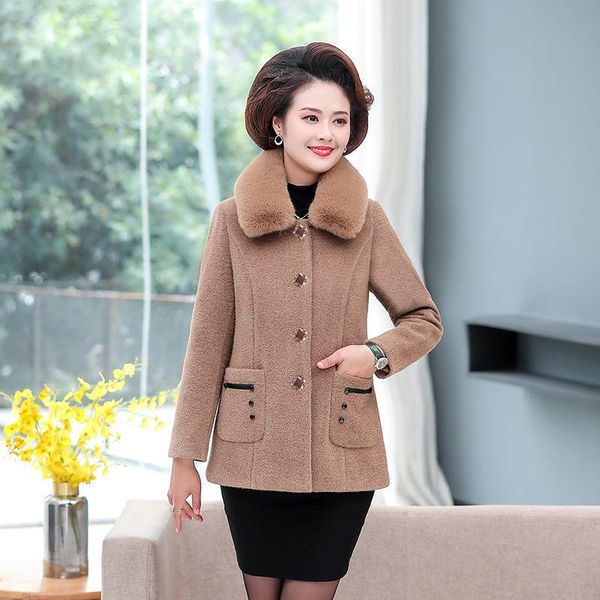 

women's wool & blends middle-aged and elderly imitation mink velvet coats female autumn winter single-breasted warm jacket plus size 5x, Black