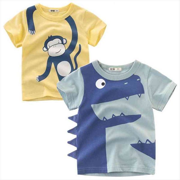 

cartoon print baby boys dinosaur t shirt summer infant kids girls lion shirts clothes cotton toddler letter, Blue
