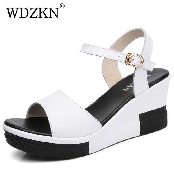 

wdzkn summer women wedge heel sandals open toe split leather casual shoes women high heel comfortable platform sandals, Black