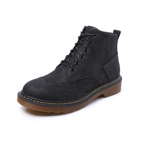 

boots 2021 autumn and winter british knight women's lace-up flat ankle thick-soled large size, Black