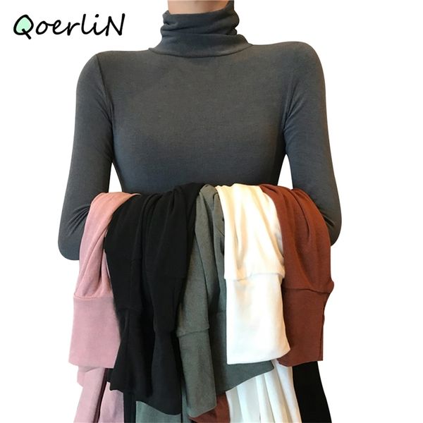 

black turtleneck t-shirts womens autumn long sleeve high-neck t-shirt tight-fitting all-match slim solid bottoming shirt blouse 210601, White