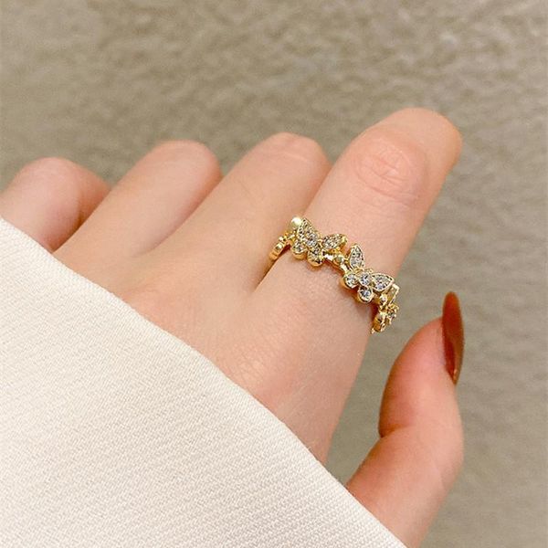 

wedding rings elegant butterfly ring korean luxury shiny zircon index finger adjustable open for women fashion jewelry gift, Slivery;golden