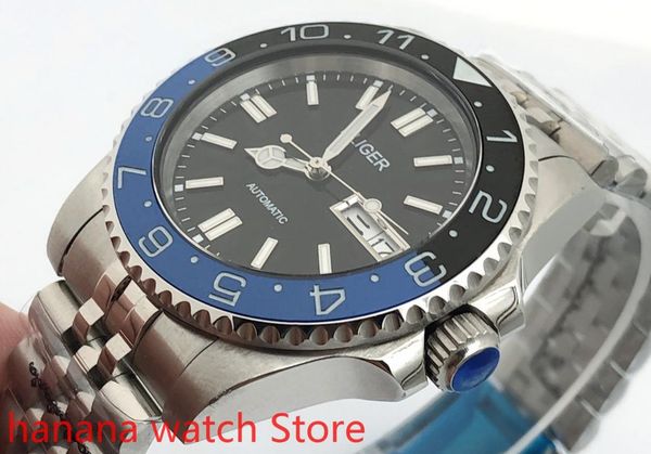 

wristwatches watch men's high-quality luxury sports and leisure waterproof mechanical clock dark black dial blue bezel, Slivery;brown