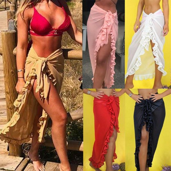 

2021 new arrival solid mesh slim summer women high waist beach bikini cover up wrap scarf swimwear pareo sarong dress au, White;black